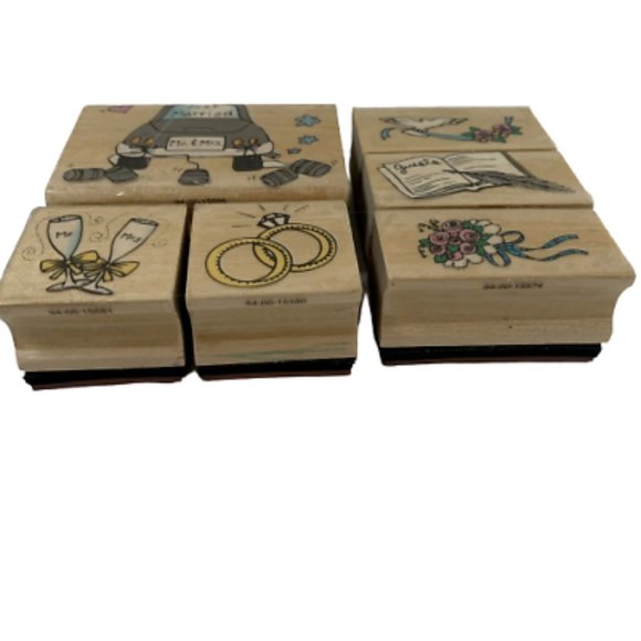 Rubber Stamps Lot of 6 Wedding Just Married Shower Wood Westwater Enterprises - Picture 9 of 10